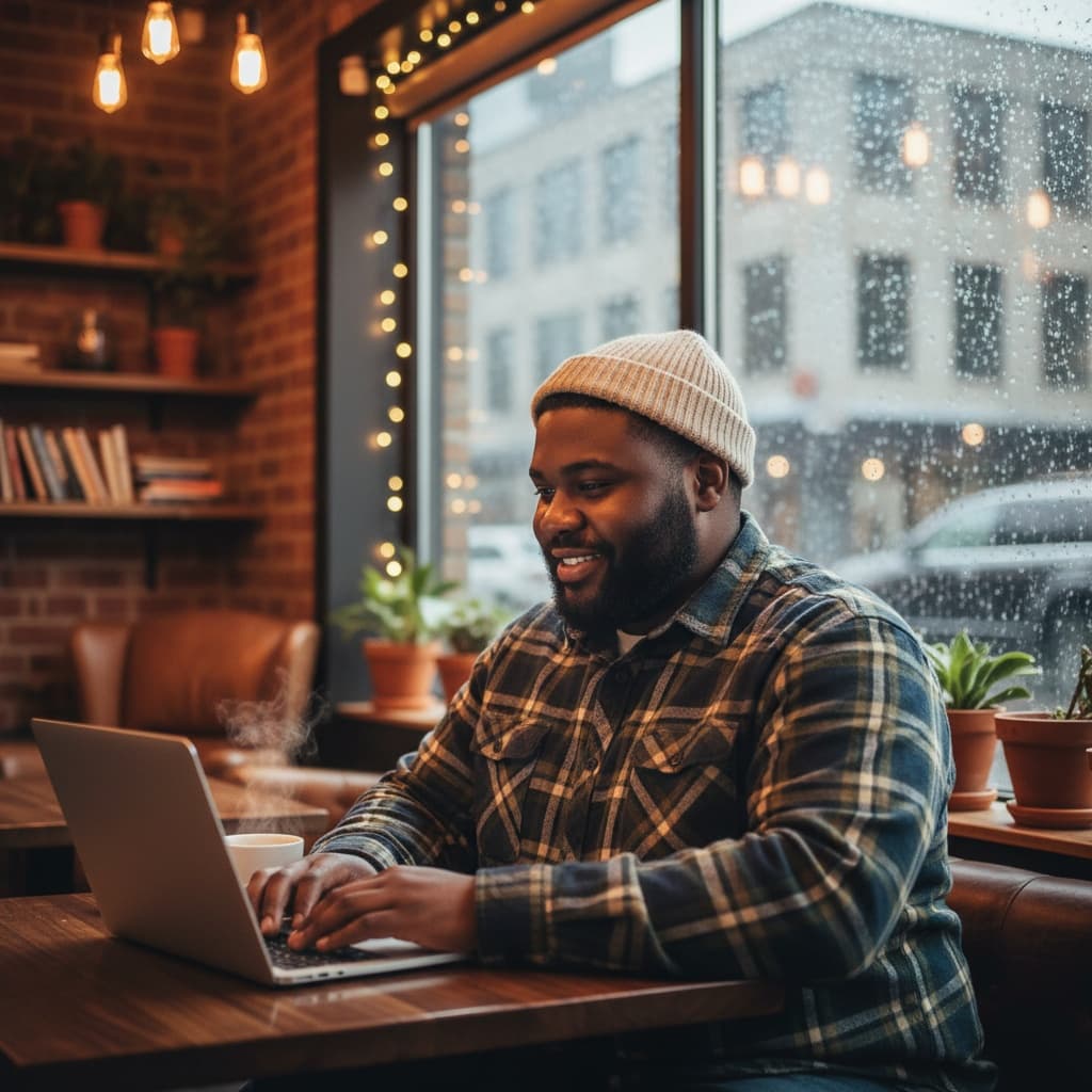 curve black man coffee shop window seat 14278701