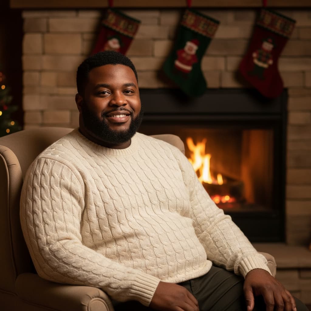 curve black man cozy fireplace setting 38658598