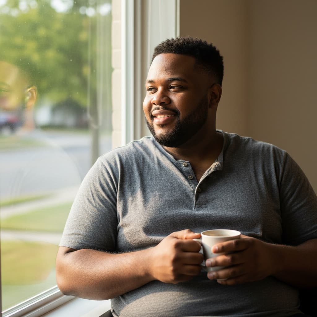 curve black man cozy morning coffee 55138296