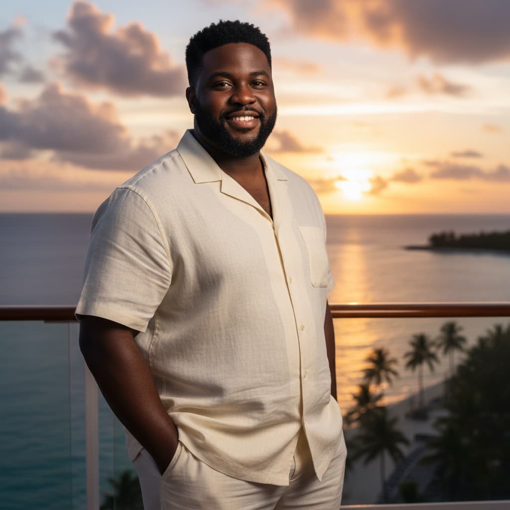 curve black man cruise ship deck sunset 33631262