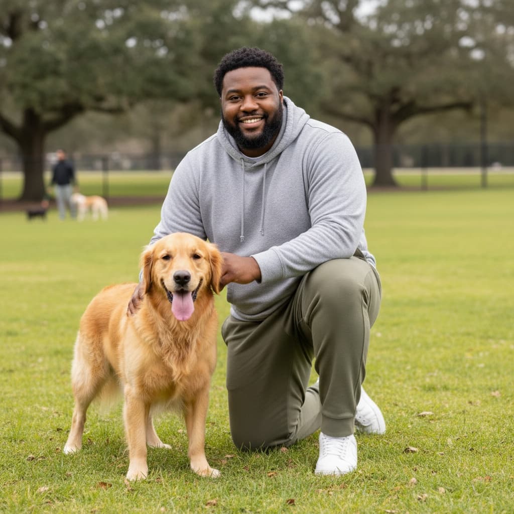 curve black man dog park pet lover 22722022