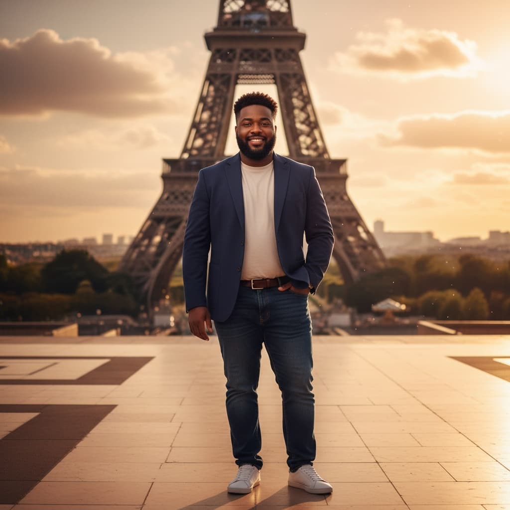 curve black man eiffel tower trocadero view 63924330