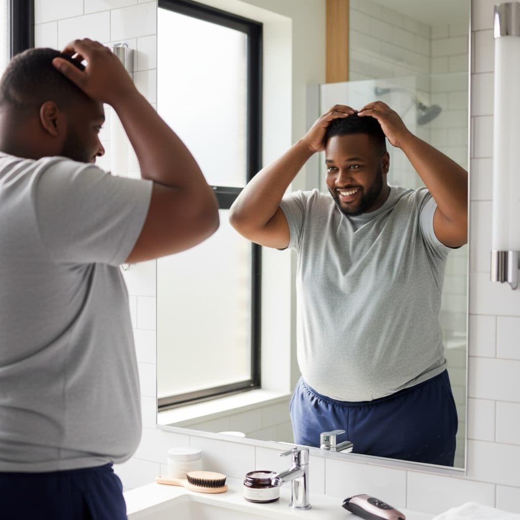 curve black man getting ready mirror 34354648