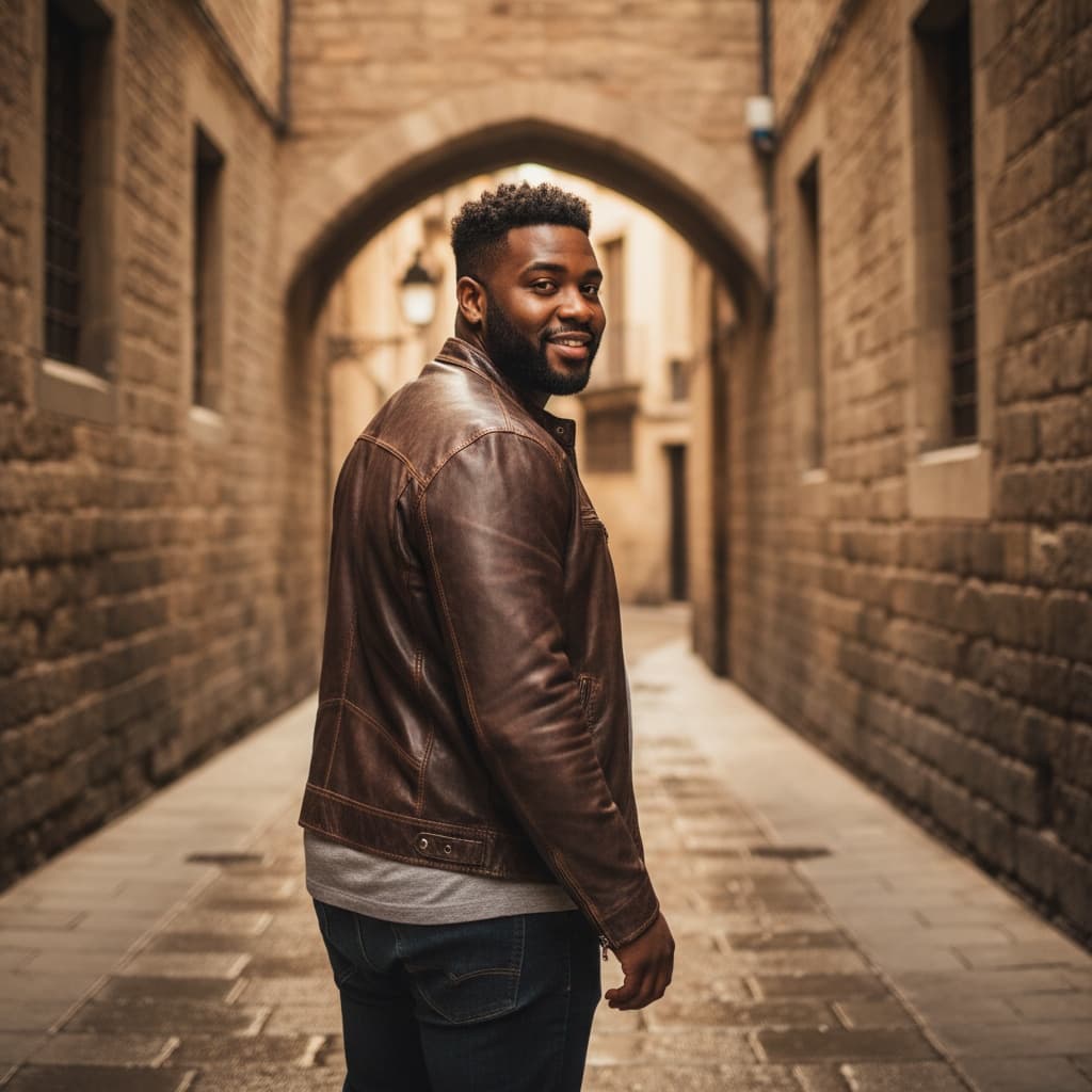 curve black man gothic quarter narrow street 62015753