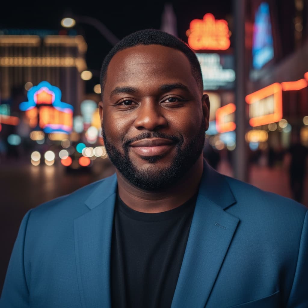 curve black man neon strip night portrait 96759980