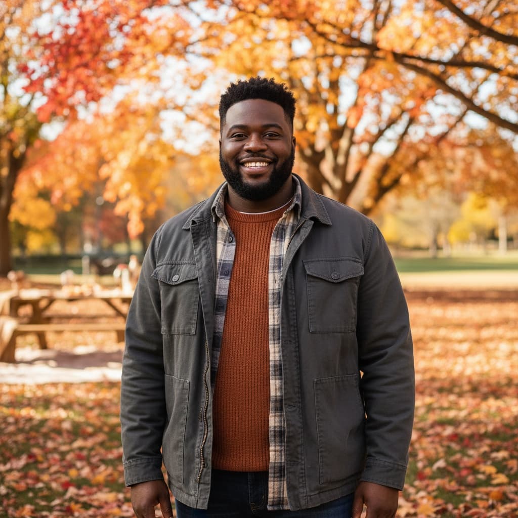 curve black man outdoor autumn family gathering 99795369