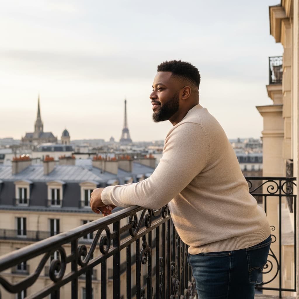 curve black man parisian balcony view 68318877