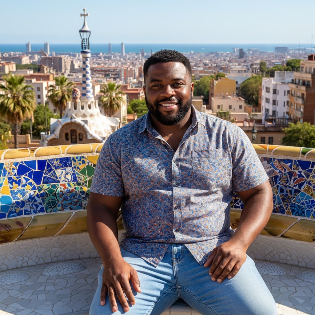 curve black man park guell mosaic bench 12940213