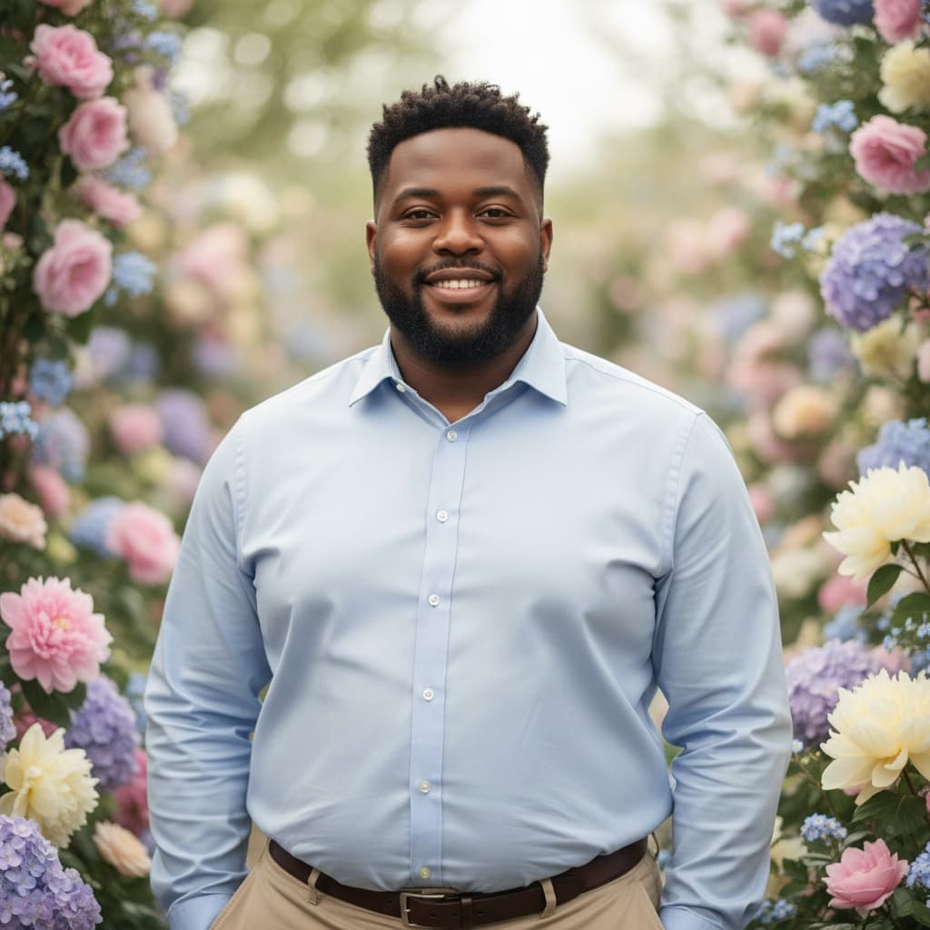 curve black man pastel spring garden portrait 21794920