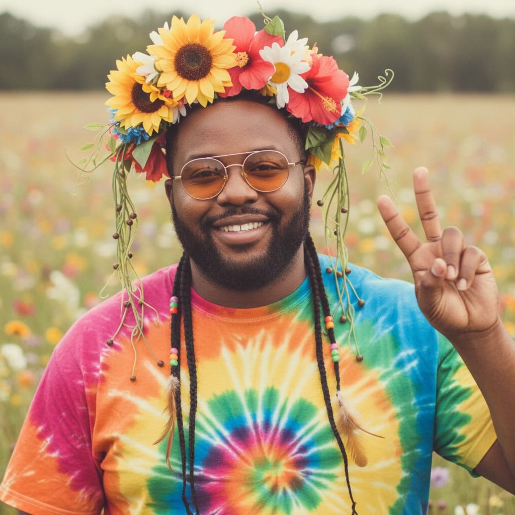 curve black man peace sign flower crown 21232503
