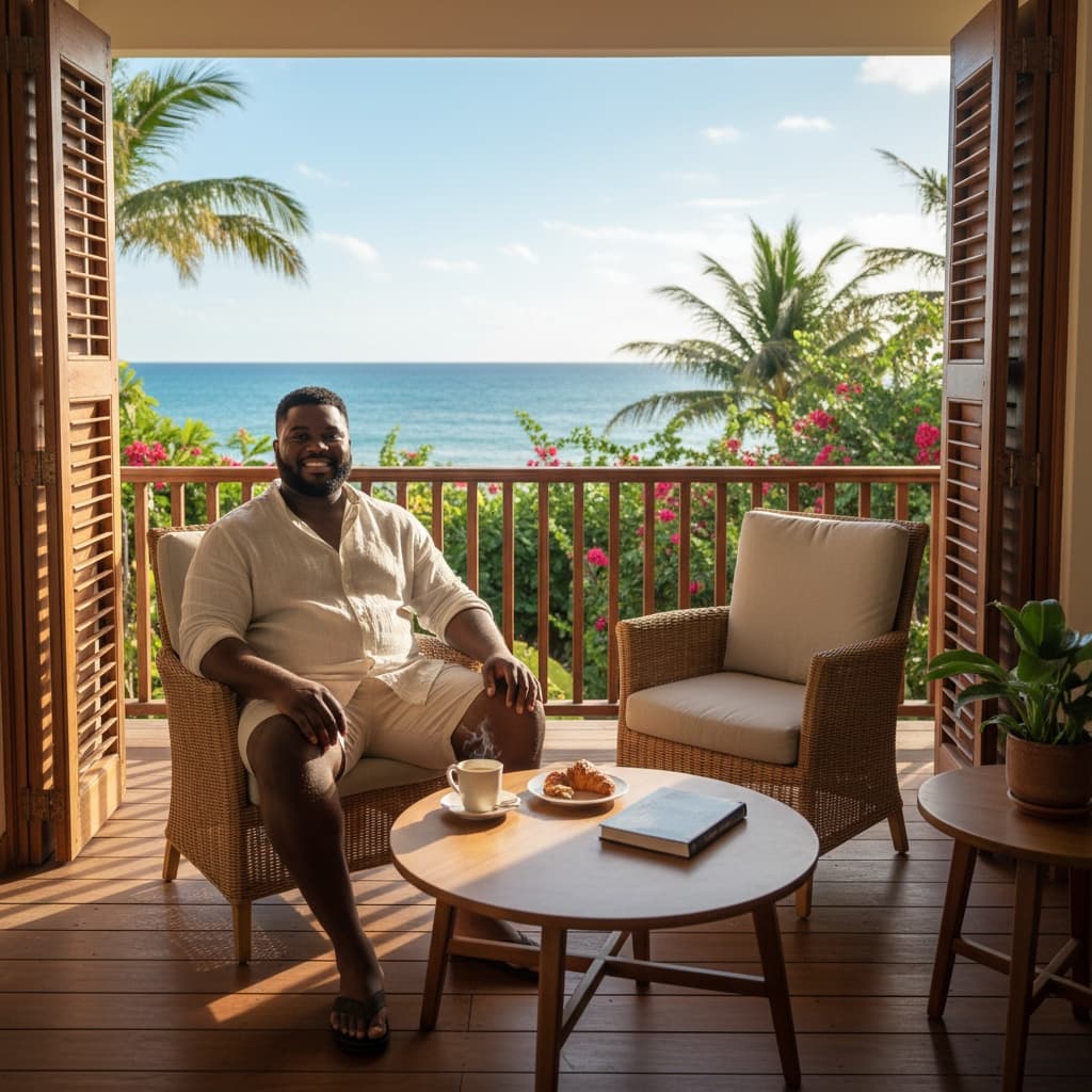 curve black man private balcony morning 13145287