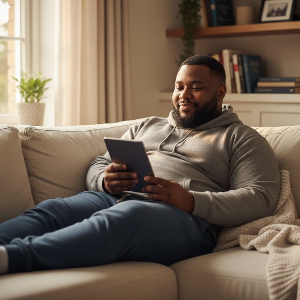 curve black man reading relaxing couch 16340791