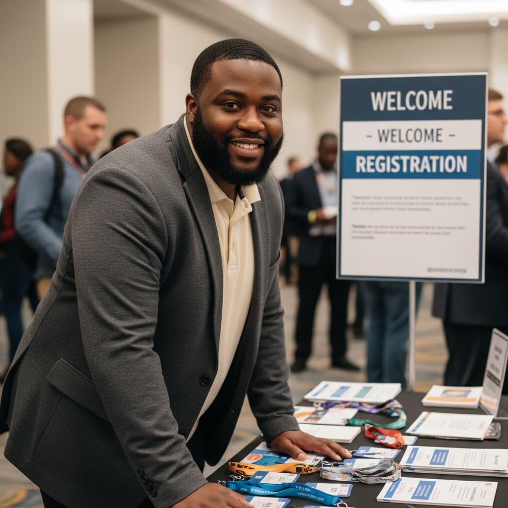 curve black man registration table check in 62582550
