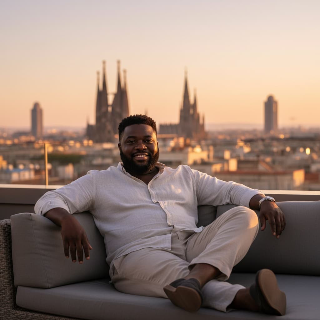 curve black man rooftop terrace cityscape 14799177