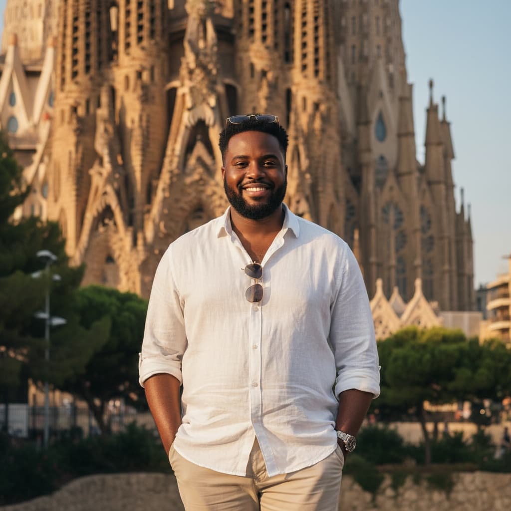 curve black man sagrada familia exterior portrait 57683994
