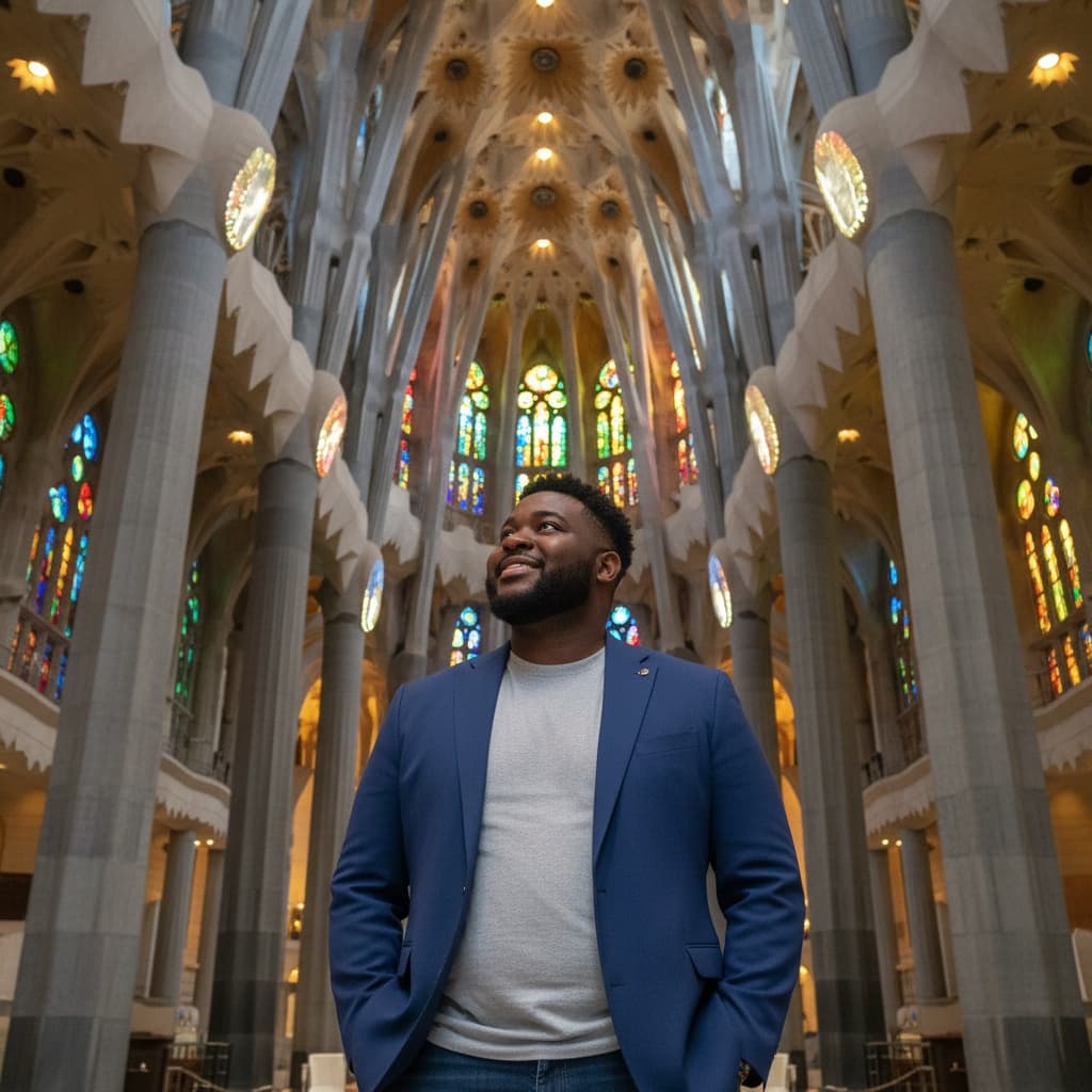 curve black man sagrada familia interior awe 93123094