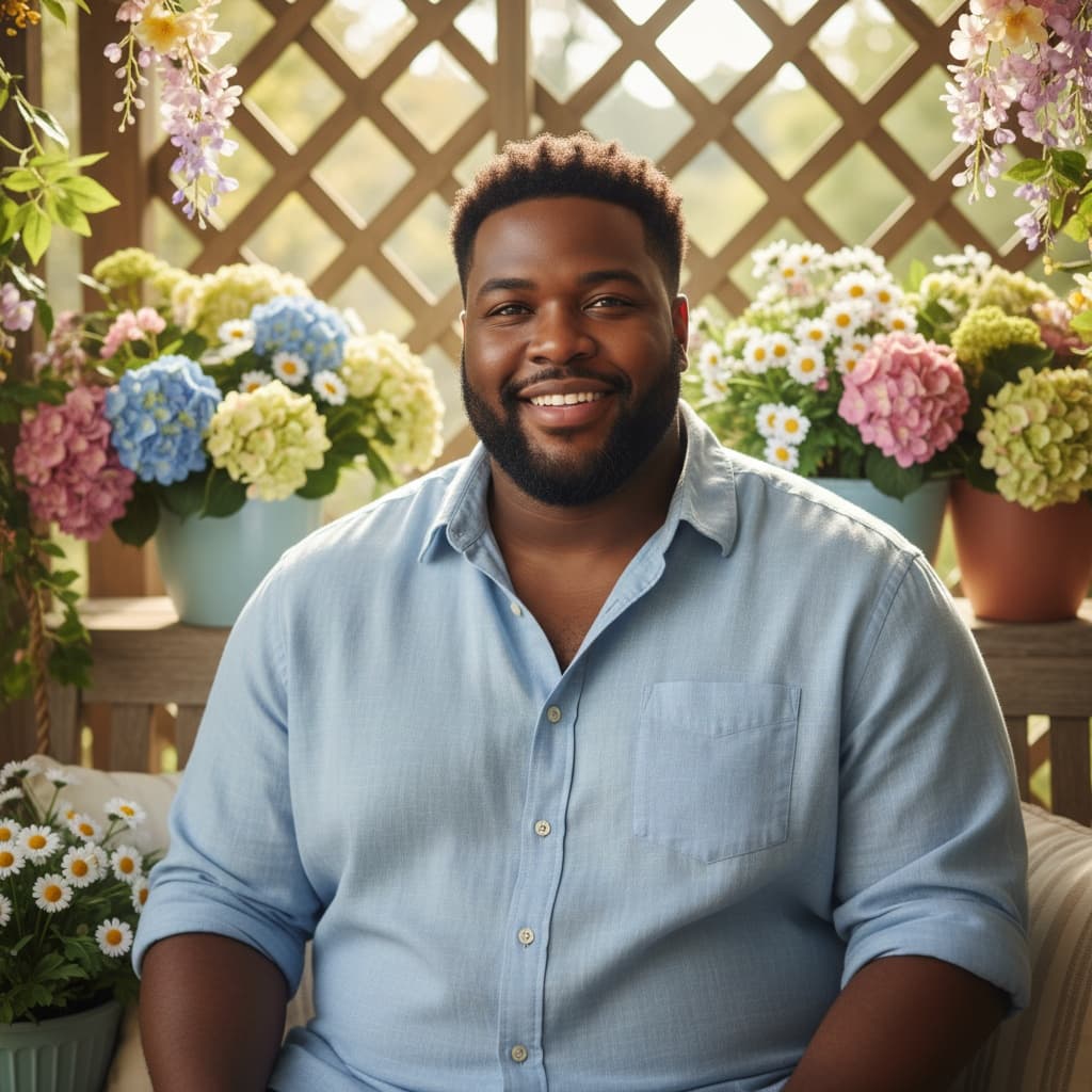 curve black man spring porch sitting portrait 63904885