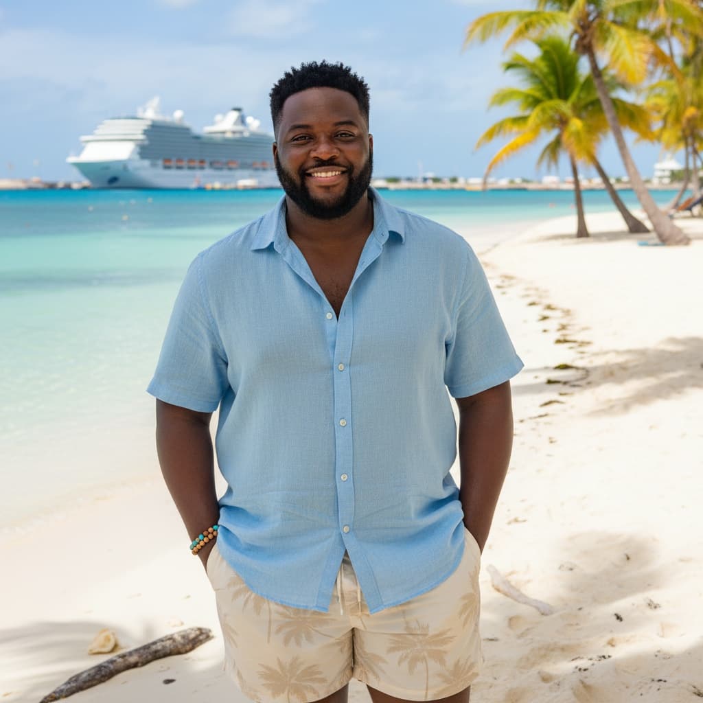 curve black man tropical beach port stop 31532428