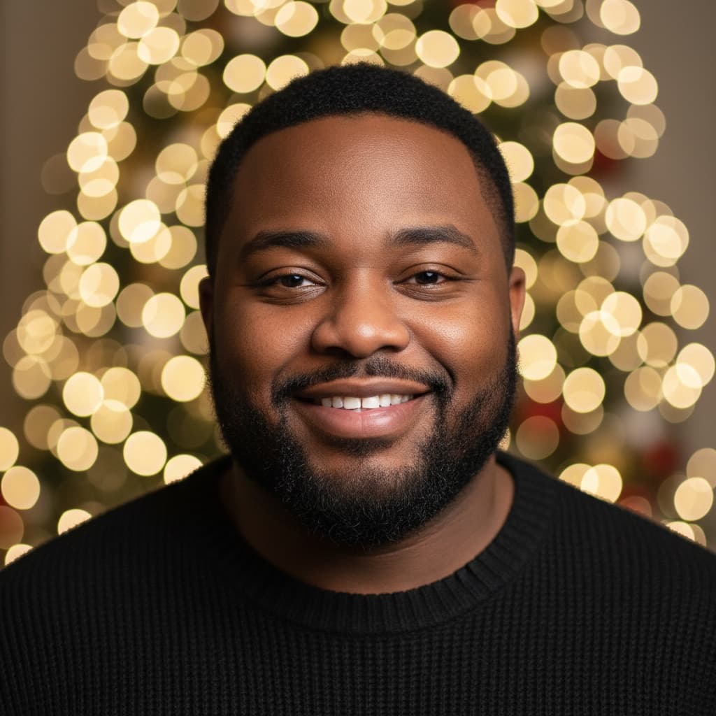 curve black man twinkling lights bokeh 22384085