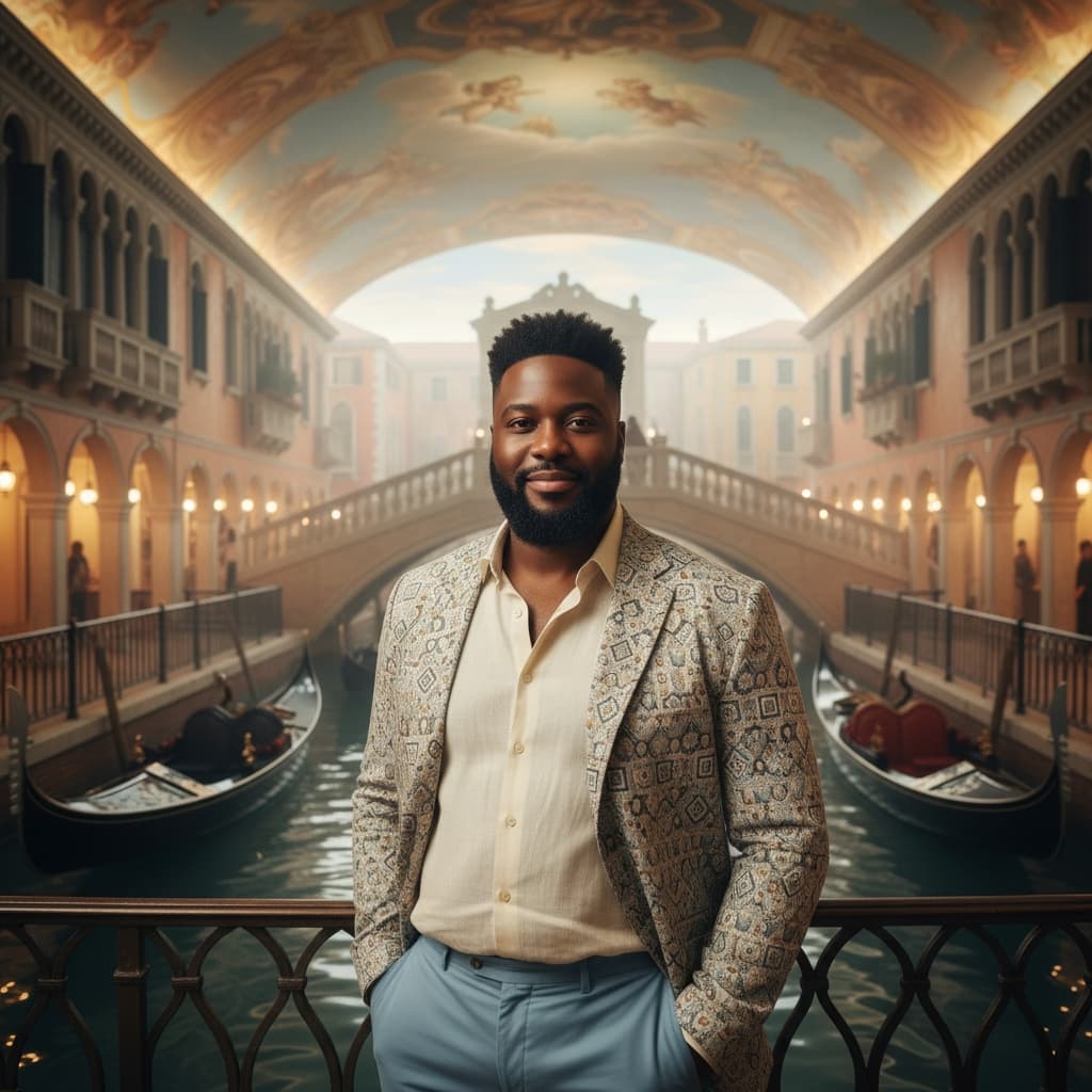 curve black man venetian gondola scene 61536711
