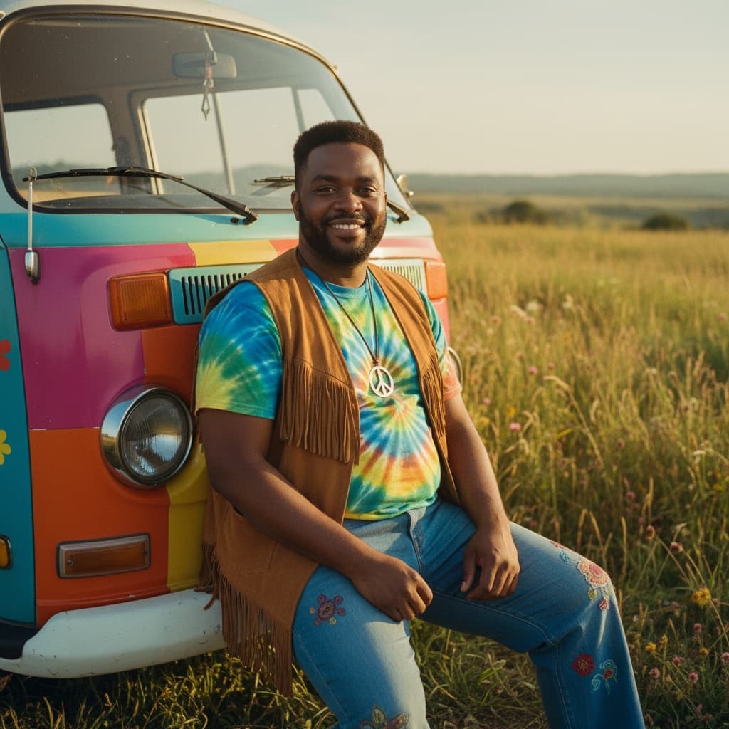 curve black man vw van outdoor portrait 13410145