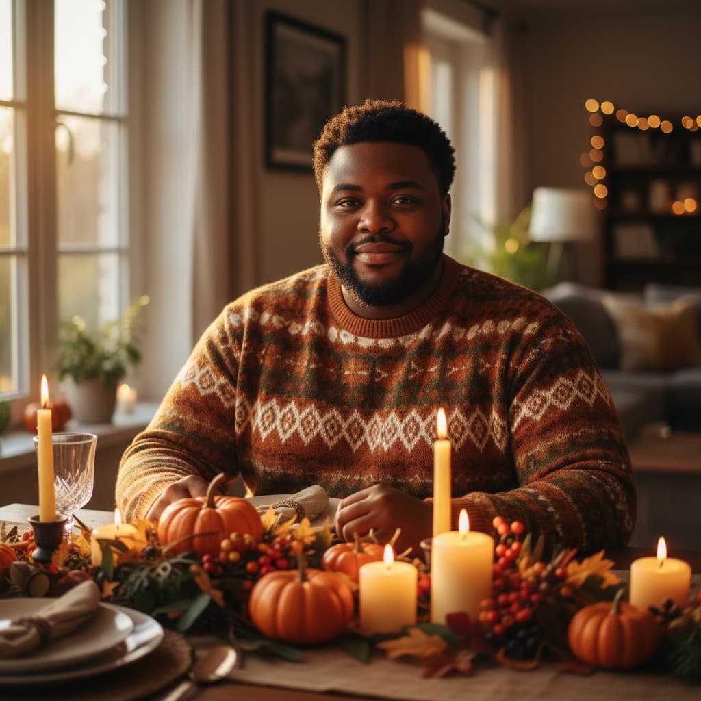 curve black man warm autumn dinner table 26186465