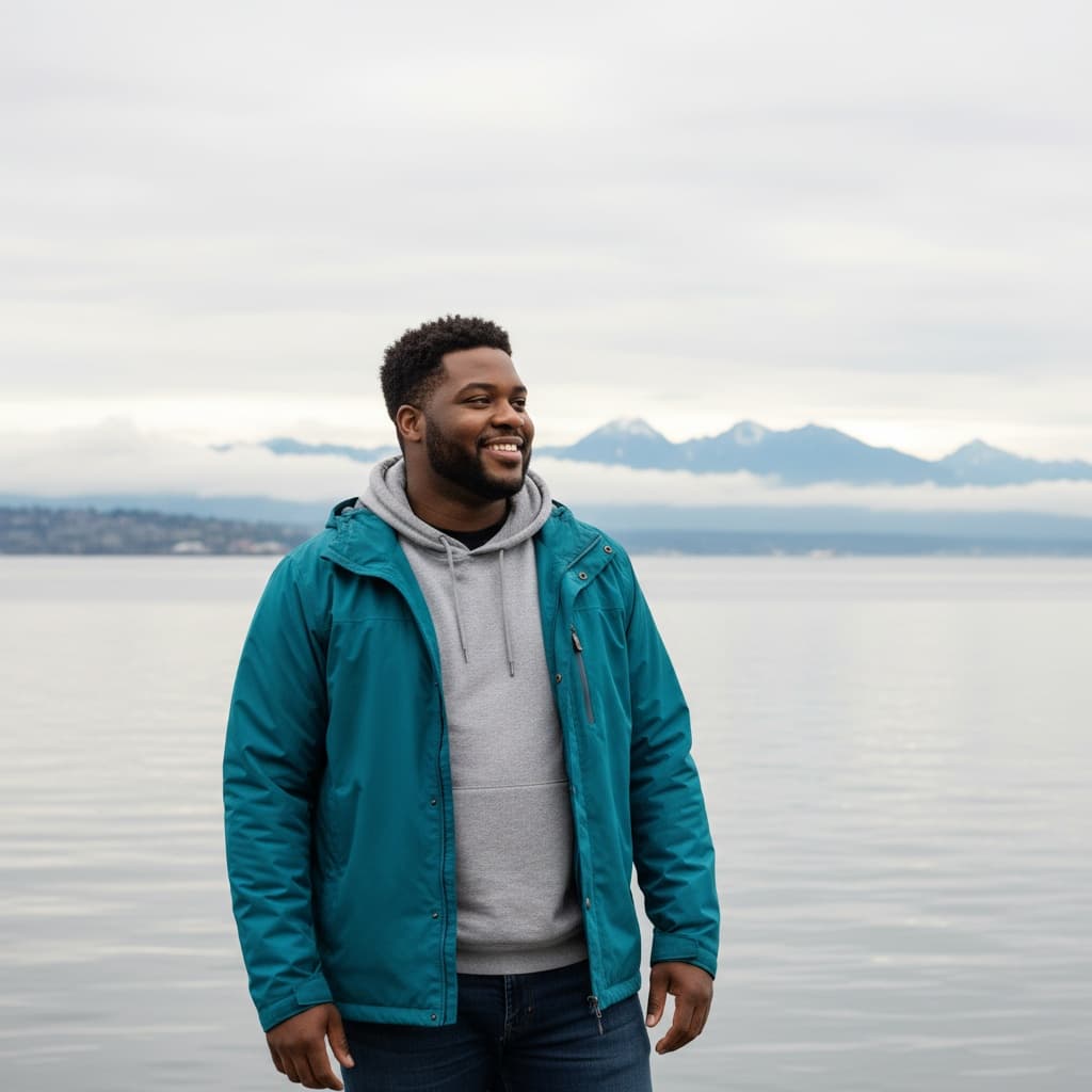 curve black man waterfront puget sound 49228807
