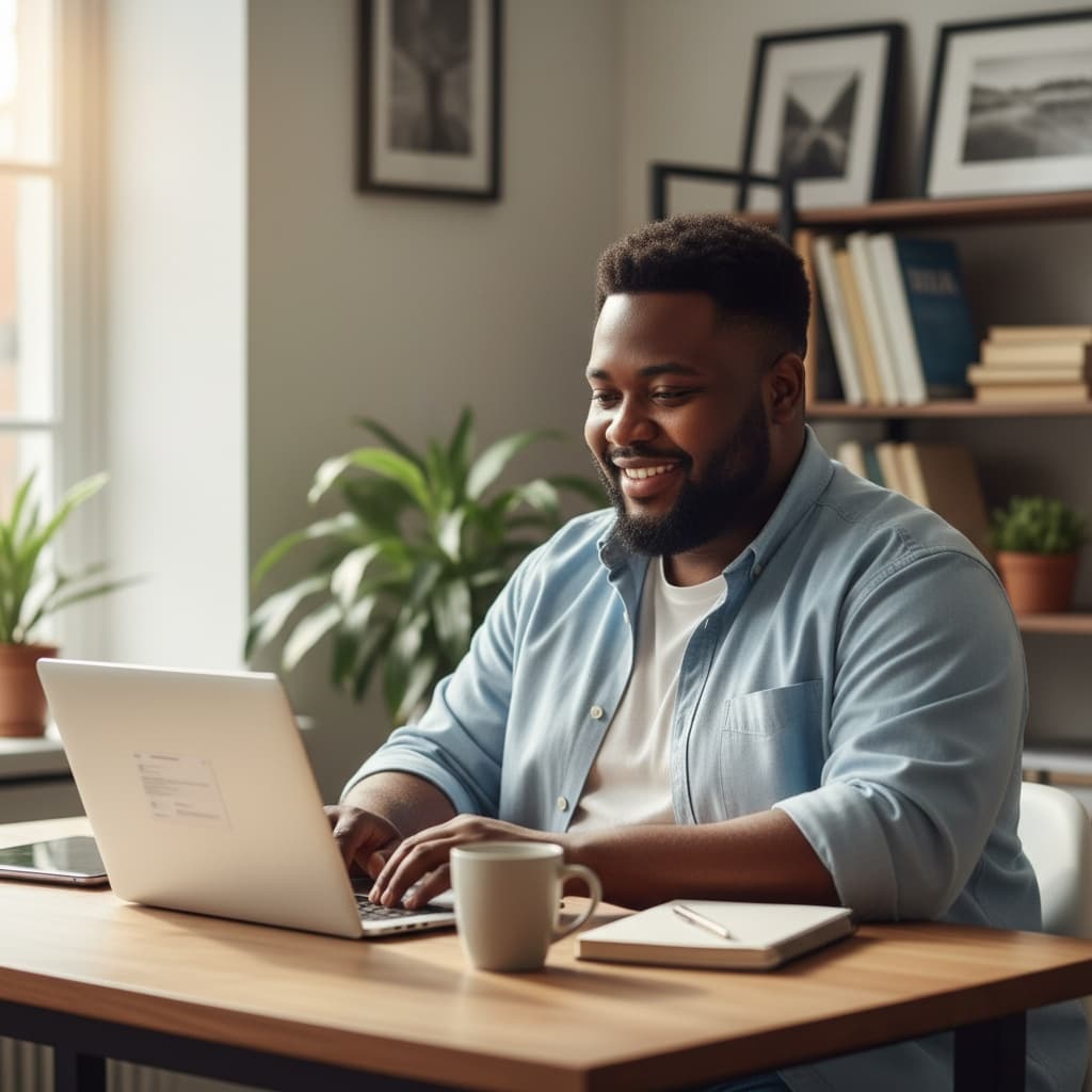 curve black man work from home desk 69646857