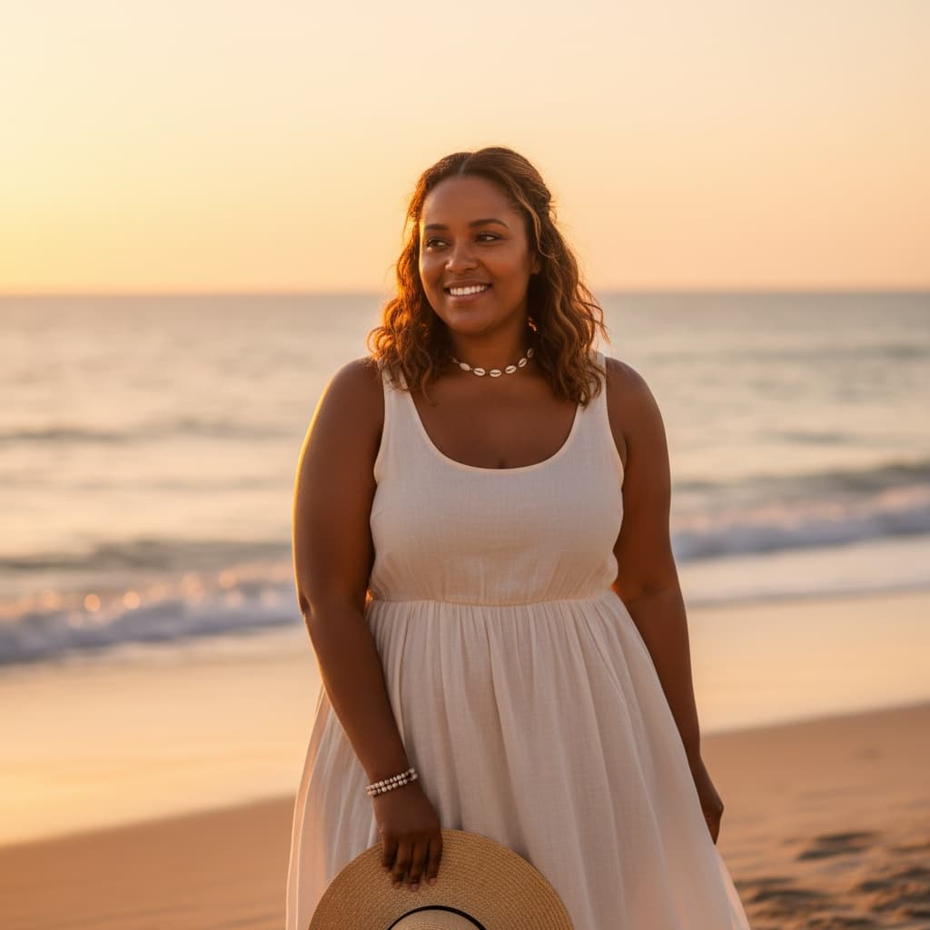 curve black woman beach summer relaxed 60853577