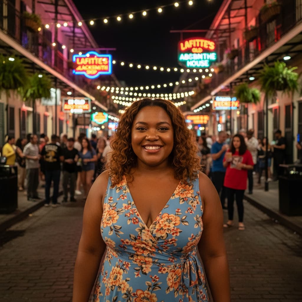curve black woman bourbon street neon night 85171006