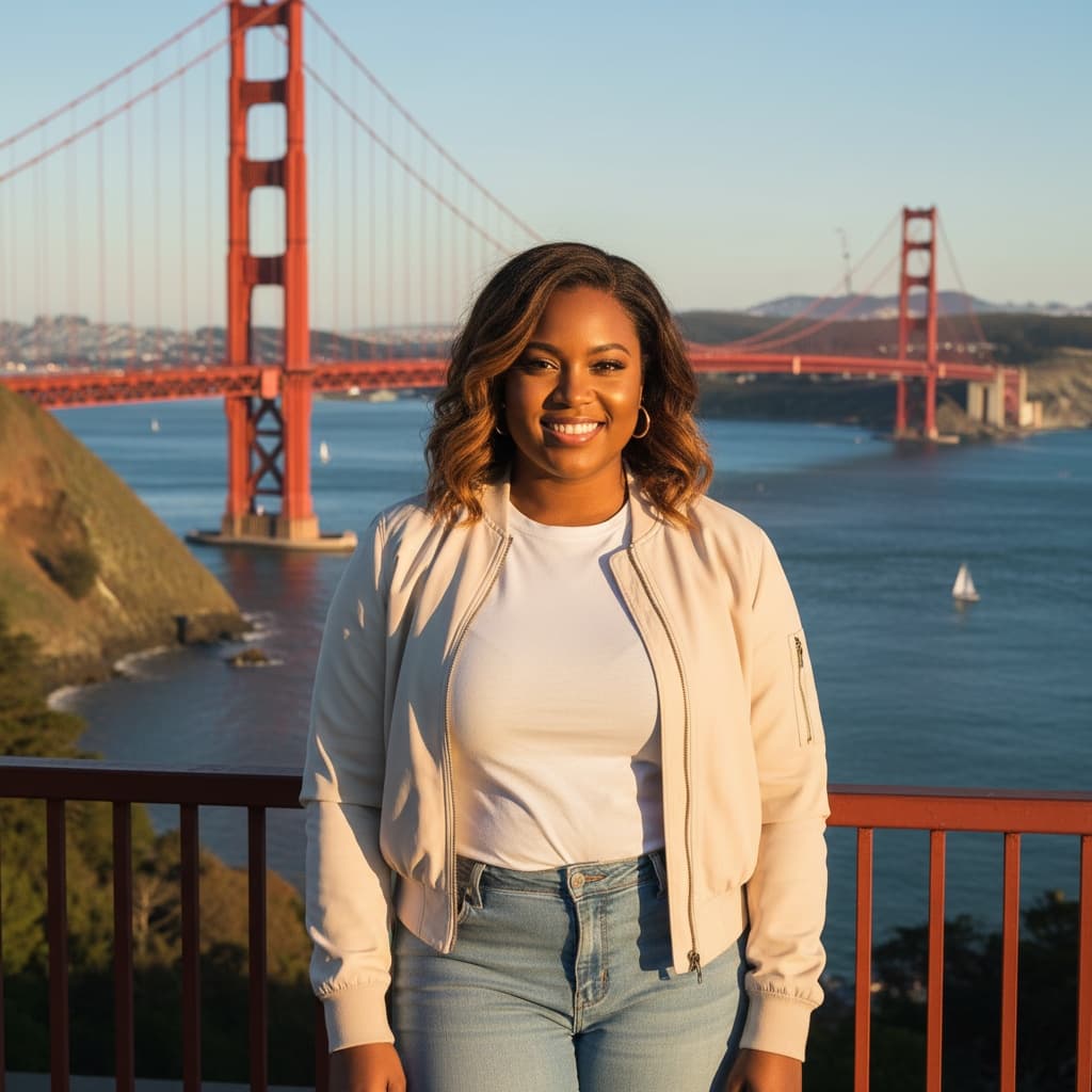 curve black woman golden gate bridge overlook 92505592