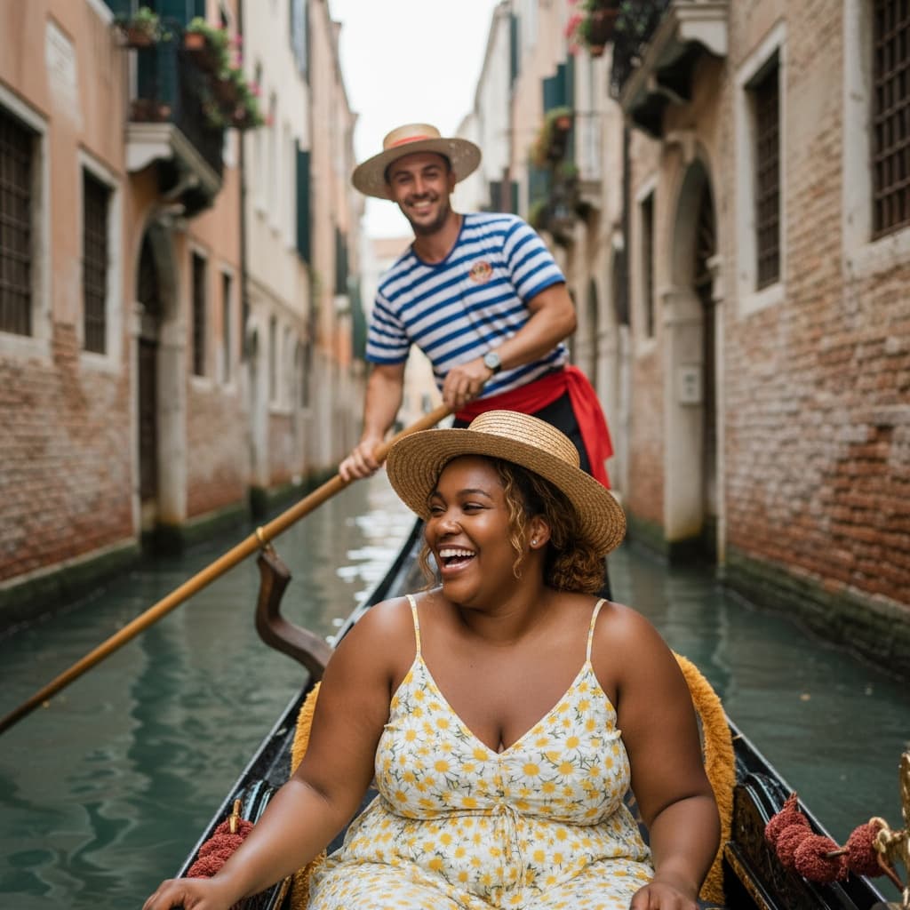 curve black woman gondolier interaction 89803830