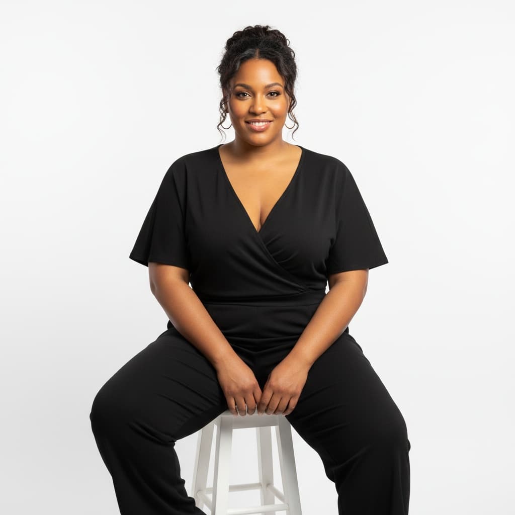 curve black woman sitting pose studio 94221127