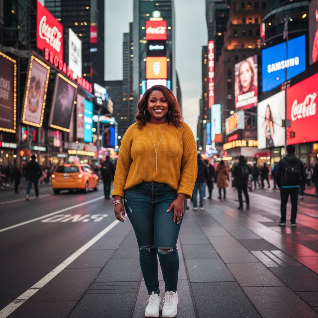 curve black woman times square neon lights 13884700