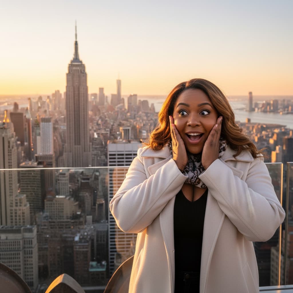 curve black woman top of the rock skyline 97542828