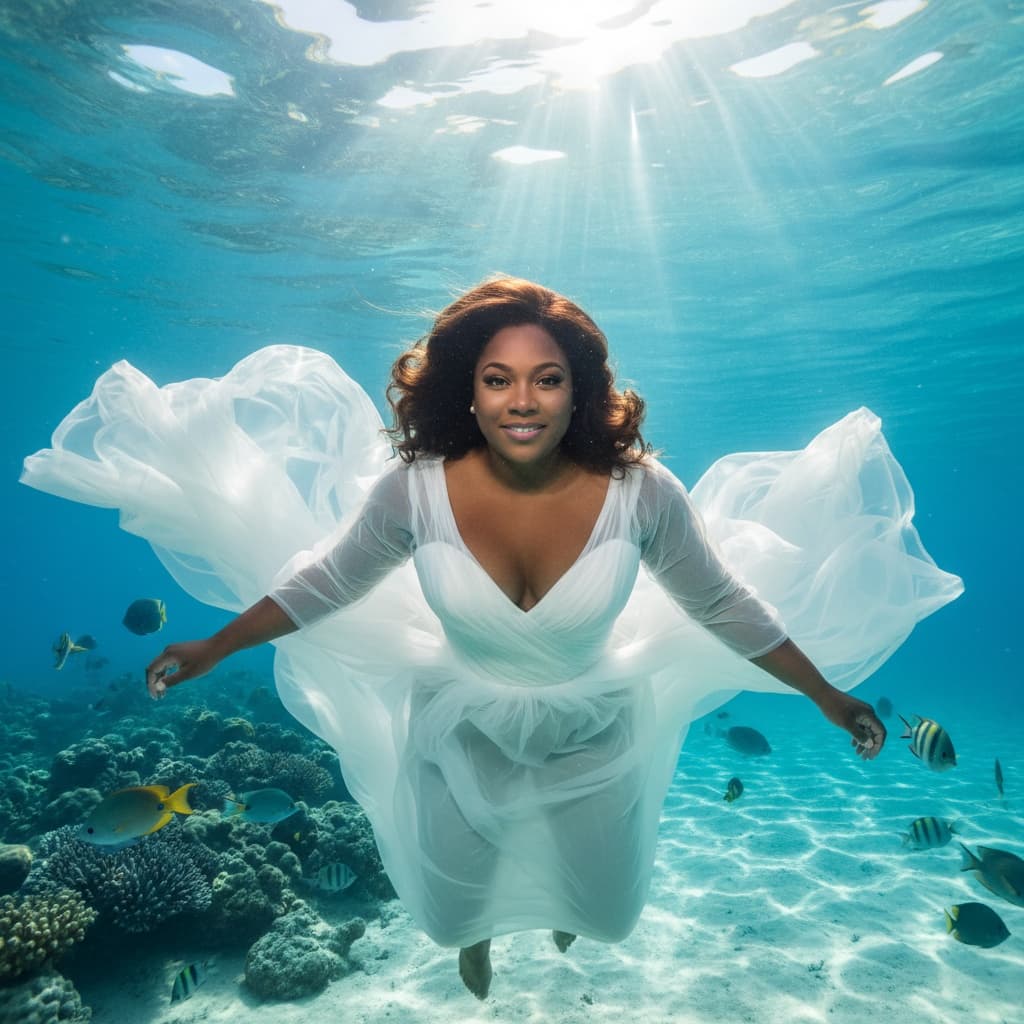 curve black woman underwater tropical wedding shot 10066859