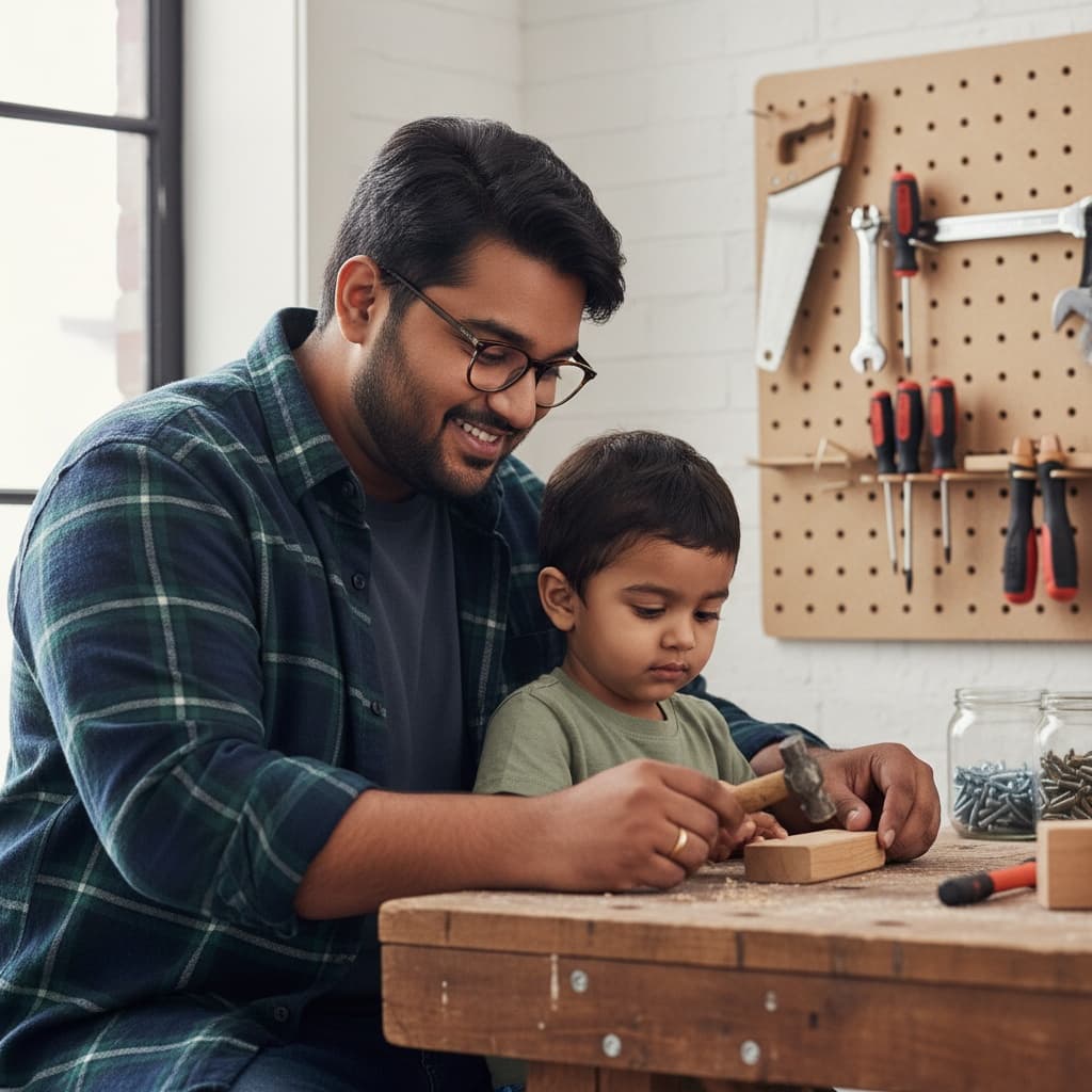curve indian man dad teaching kid activity 44675940