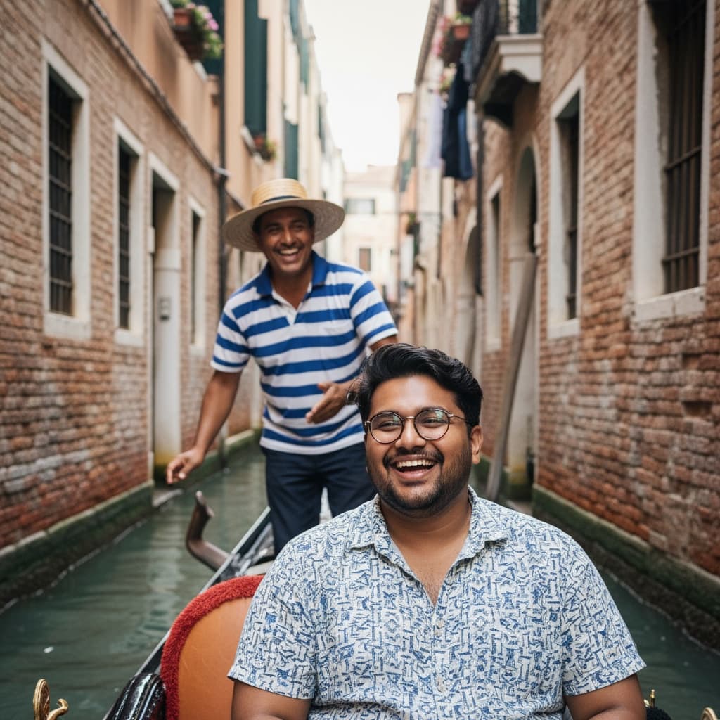 curve indian man gondolier interaction 87402626