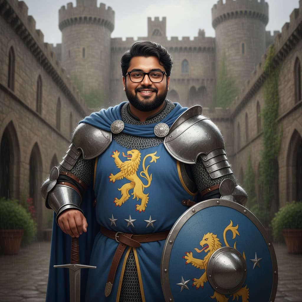 curve indian man knight armor castle courtyard 38357296