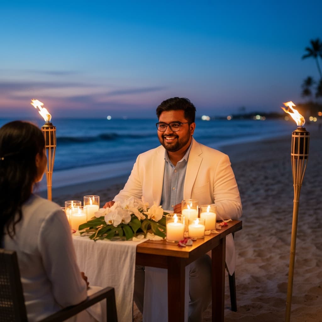 curve indian man resort dinner candlelight 81562366