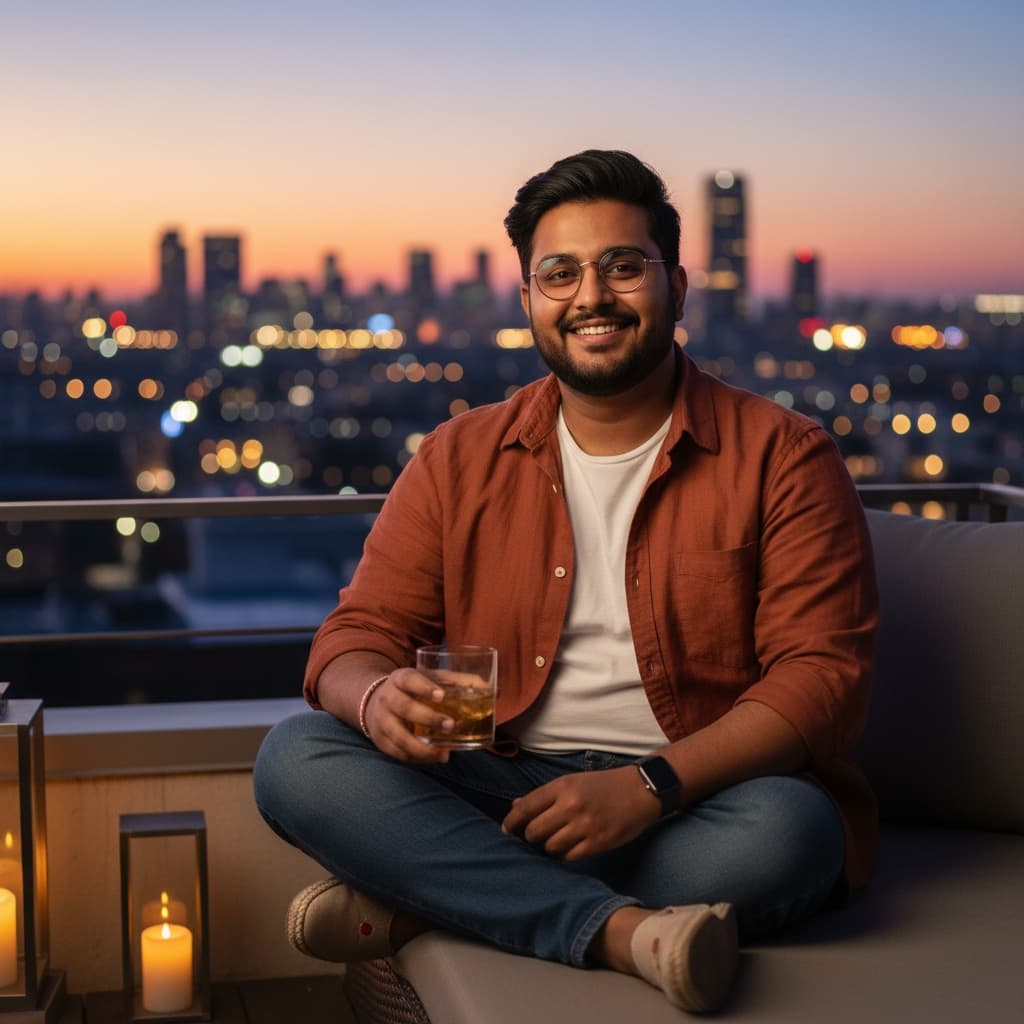 curve indian man rooftop cityscape sunset 36799688
