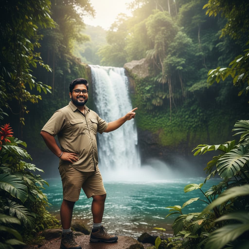 curve indian man tropical waterfall nature 47264714