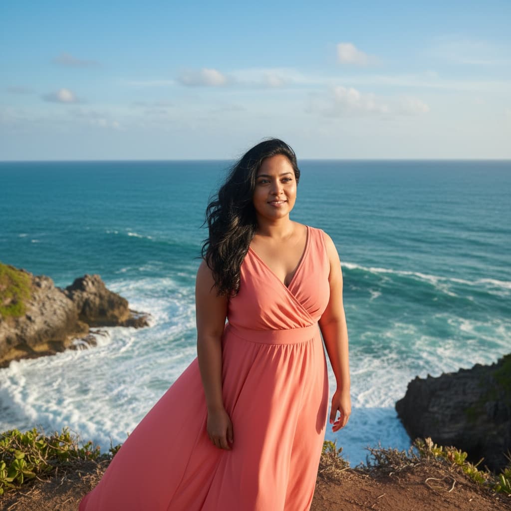 curve indian woman cliff ocean overlook 50947788