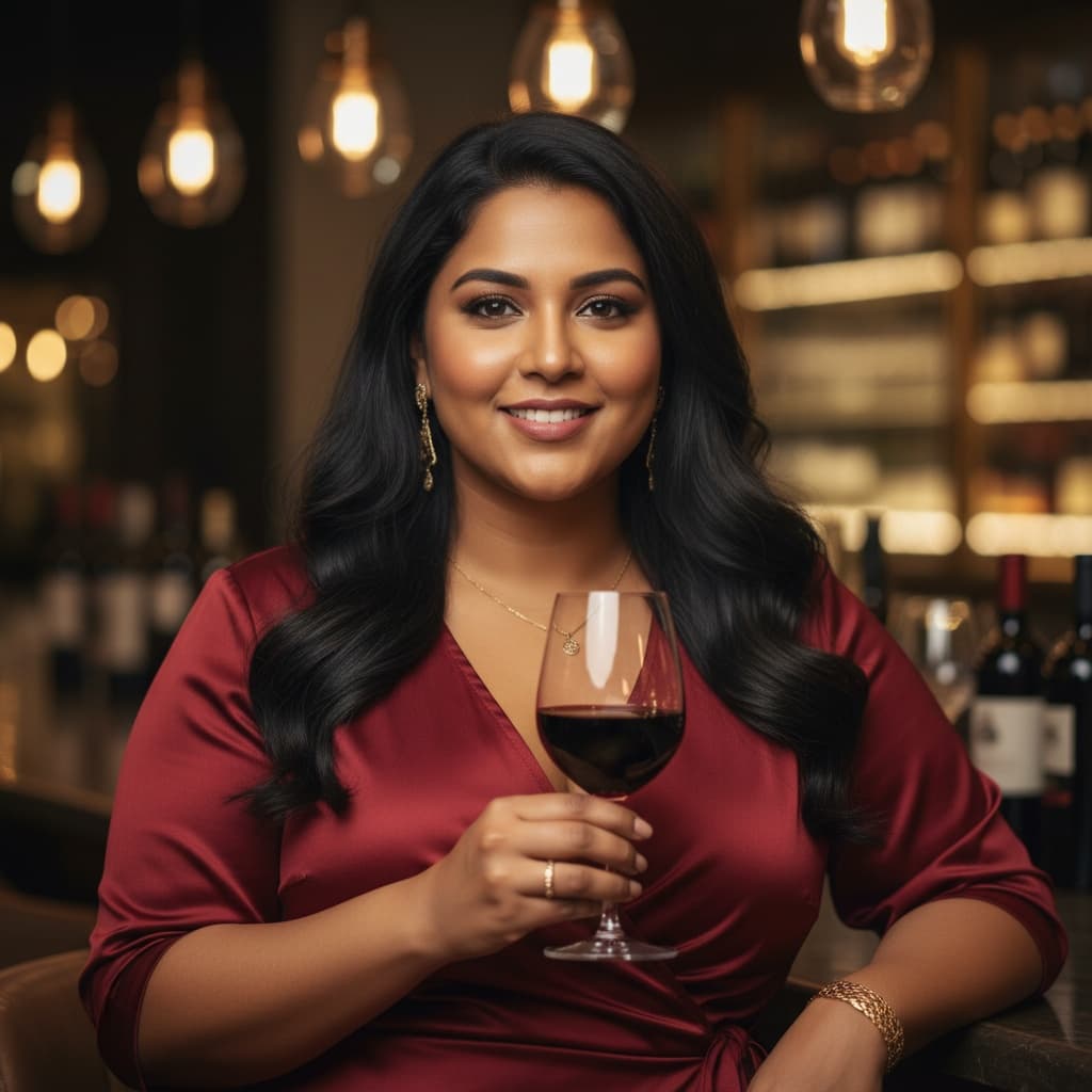curve indian woman elegant wine bar setting 98066112
