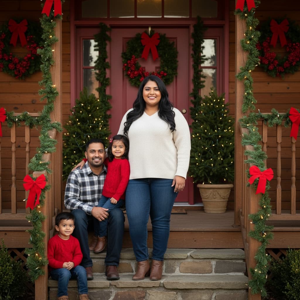 curve indian woman front porch festive 20393775
