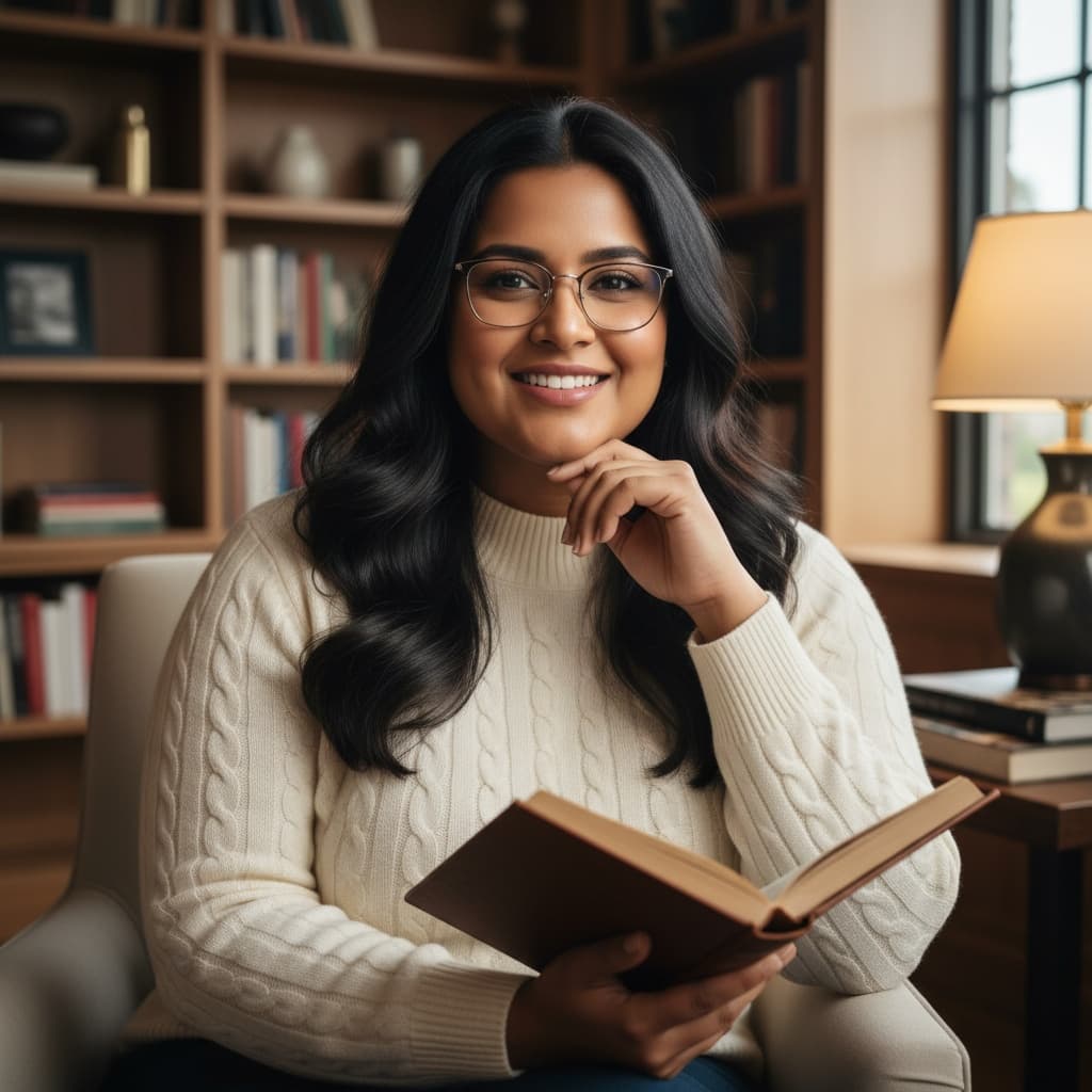 curve indian woman home library intellectual 60789298