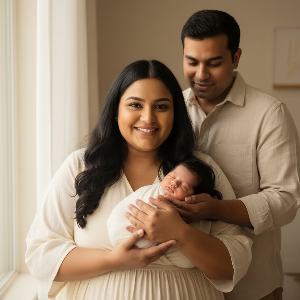 curve indian woman parents holding newborn together 30276554