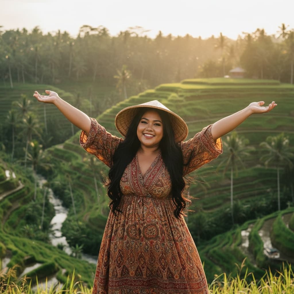 curve indian woman rice terrace overlook portrait 36020945