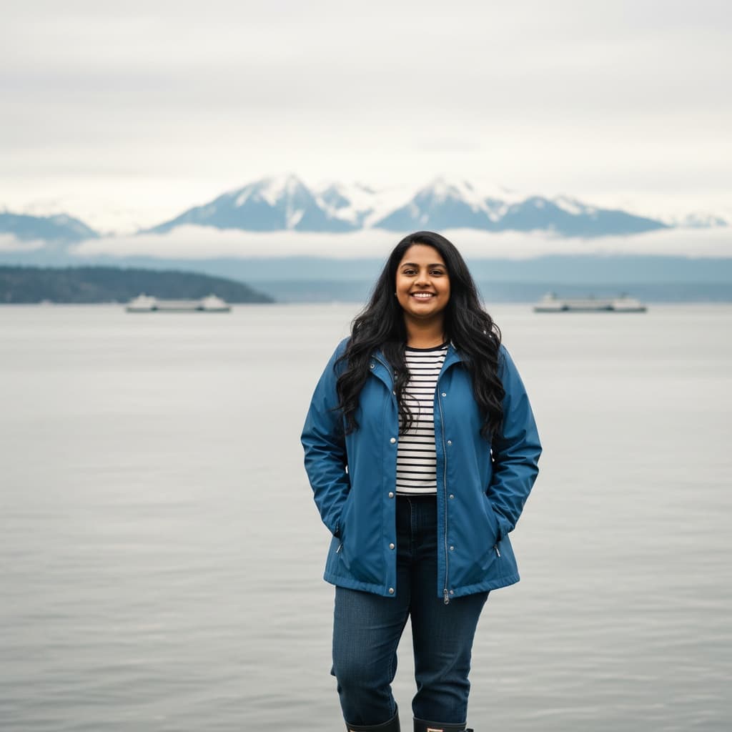 curve indian woman waterfront puget sound 77853072