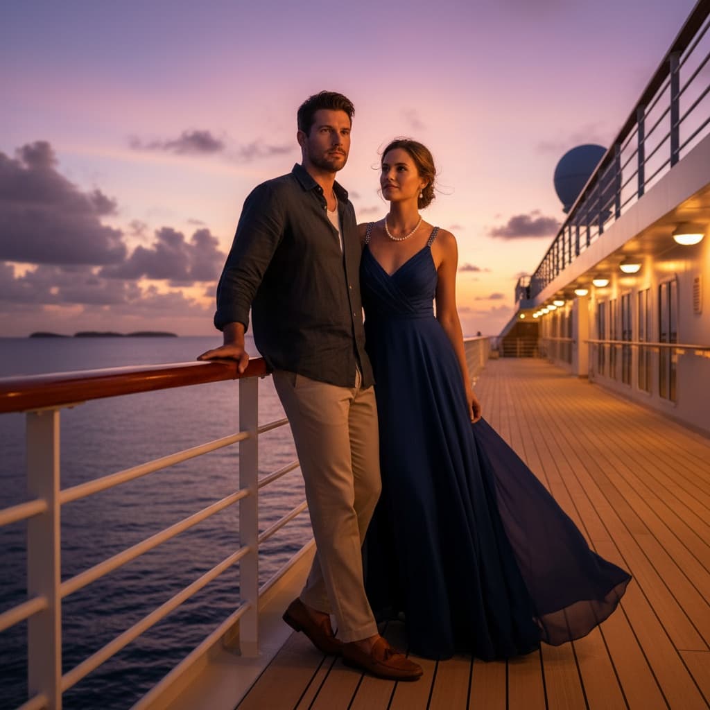 curve latina woman romantic ship railing evening 18112216